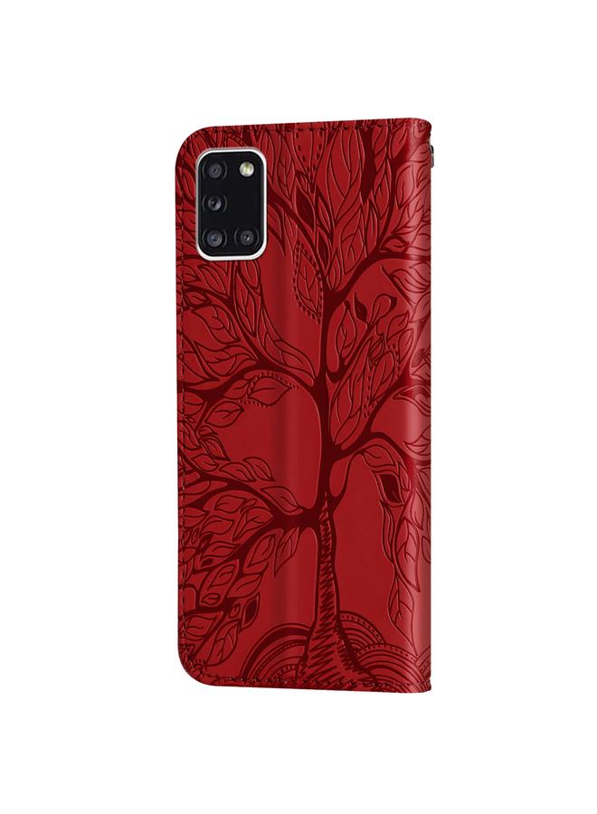اس-توب جراب لهاتف Samsung Galaxy A31 من الجلد بتصميم شجرة الحياة مع حامل وفتحة للبطاقات ومحفظة وإطار للصور وحبل تعليق. - Image 3