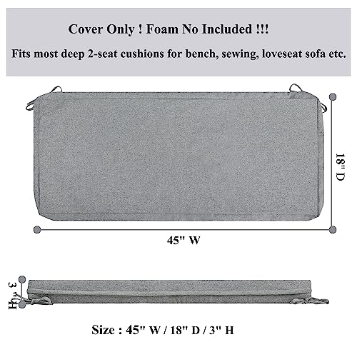 FUNHOME Outdoor Bench Cushion Covers,45" x 18" x 3", No Insert! Patio Cushion Covers Replacement for Outdoor Furniture,Water Resistant Patio Loveseat Cushion Covers 1 Pack, Light Grey (Covers ONLY) - Image 3