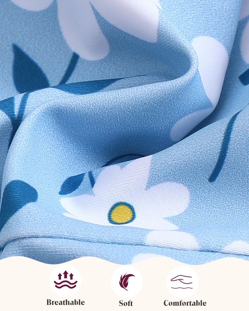 Mioglrie Baby Girl Swimsuit 6-9 9-12 Months Baby Bathing Suit Girl Blue Dasiy Bikini Summer Beach Swimwear Infant Tankini Hat Set 6-12 Months - Image 5