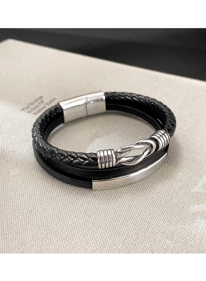 Men's Leather Bracelet Braided Wristband Bangle Stainless Steel Bracelet Jewelry - Image 2