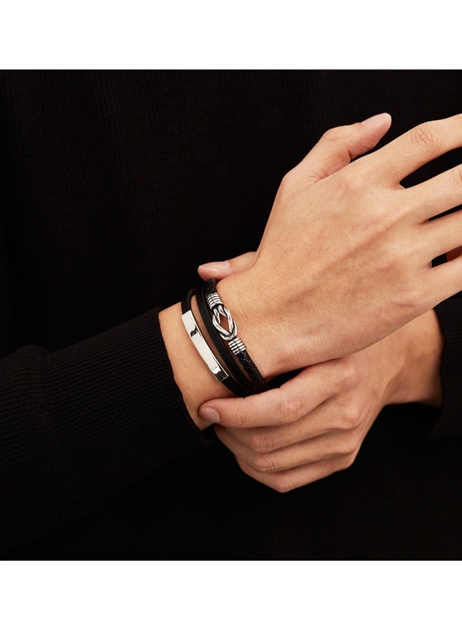 Men's Leather Bracelet Braided Wristband Bangle Stainless Steel Bracelet Jewelry - Image 3