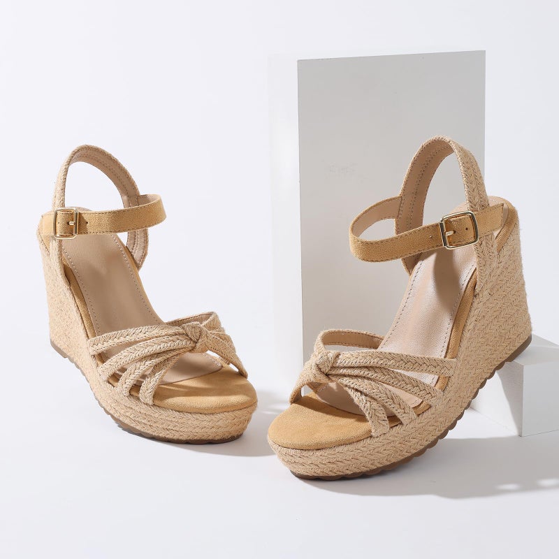 mikarka Sandals for Women 2026: Comfortable Wedge Platform Sandals Women - Braided Espadrilles for Women Ankle Strap Open Toe Wedges Heels Beach Sandals Summer Shoes Light Brown, US Size 7 - Image 4