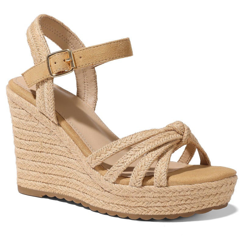 mikarka Sandals for Women 2026: Comfortable Wedge Platform Sandals Women - Braided Espadrilles for Women Ankle Strap Open Toe Wedges Heels Beach Sandals Summer Shoes Light Brown, US Size 7 - Image 1