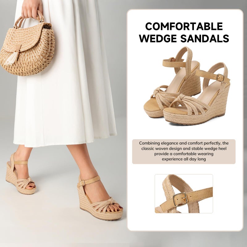mikarka Sandals for Women 2026: Comfortable Wedge Platform Sandals Women - Braided Espadrilles for Women Ankle Strap Open Toe Wedges Heels Beach Sandals Summer Shoes Light Brown, US Size 7 - Image 5