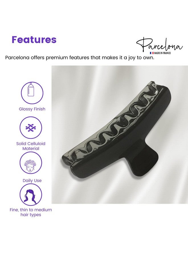 Parcelona French Salon Style Flat Set Of 2 Small Tortoise Shell Brown And Black Narrow Jaw Hair Claw Clip Clutcher Clamp - Image 3