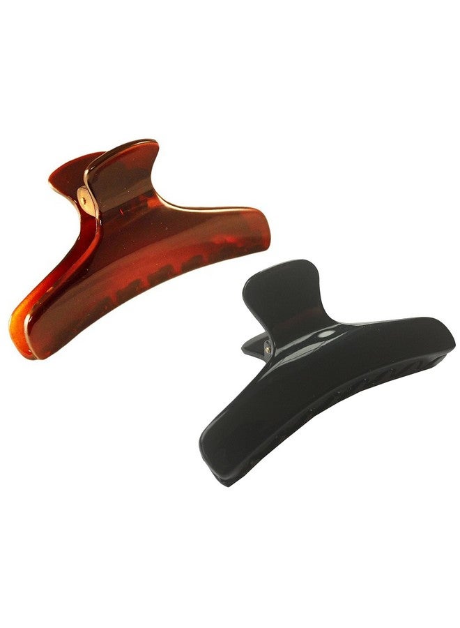 Parcelona French Salon Style Flat Set Of 2 Small Tortoise Shell Brown And Black Narrow Jaw Hair Claw Clip Clutcher Clamp - Image 1