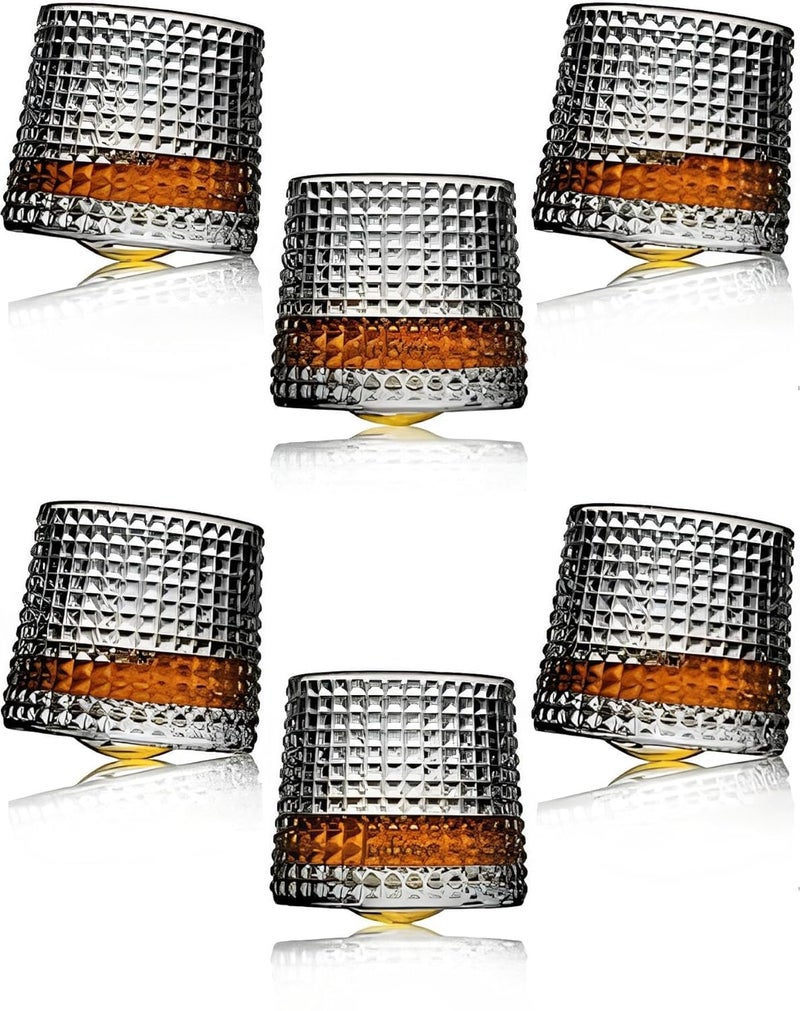 Shree Hari Diamond Dancing Whiskey Glass Set of 6 Pcs with Rotable Bottom Spining Glasses150 ml Bar Glass for Drinking Bourbon Whisky Scotch Cocktails Cognac Old Fashioned Tumblers  - Image 1