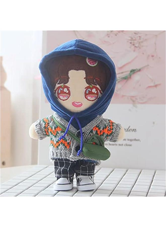 Berets Sweater Blue Sweatshirt Plaid Pants Green Backpack Dress Up 7.8in（20cm） Plush Doll Clothes  - Image 3