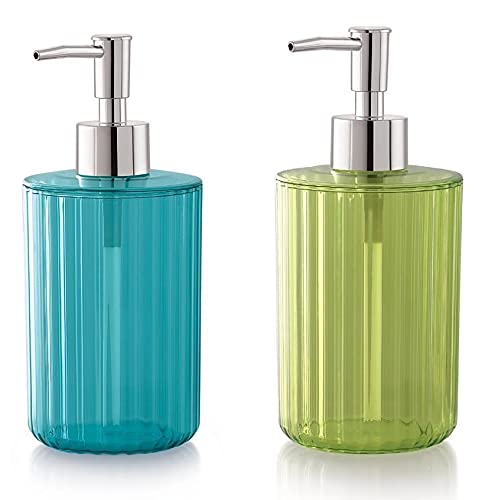 Nimbose Liquid Soap Dispenser for Bathroom Set of 2 Refillable Hand Soap Dispenser Unbreakable Plastic Handwash Bottles for Kitchen WashBasin Bathroom Mixed Colors Set of 2 - Image 3