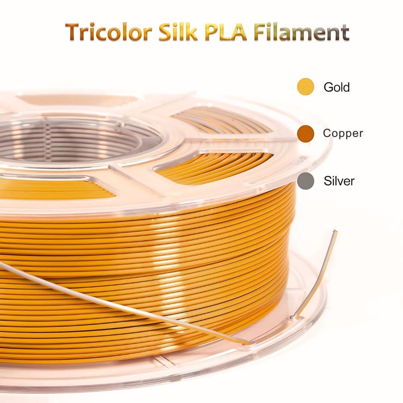 Protomont TECHNOLOGIES خيوط فيلامونت PLA الحريرية 1.75 مم، خيوط طابعة ثلاثية الأبعاد، خيوط حريرية لامعة 1.75 PLA، 1 كجم (2.2 رطل) / بكرة (حرير ذهبي فضي نحاسي) - Image 2