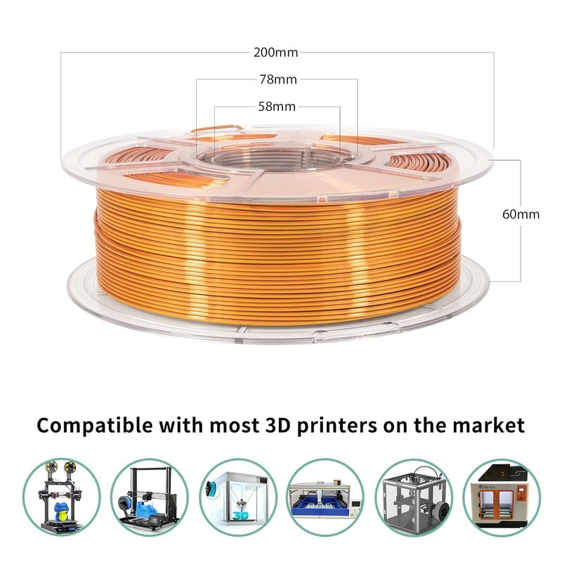 Protomont TECHNOLOGIES خيوط فيلامونت PLA الحريرية 1.75 مم، خيوط طابعة ثلاثية الأبعاد، خيوط حريرية لامعة 1.75 PLA، 1 كجم (2.2 رطل) / بكرة (حرير ذهبي فضي نحاسي) - Image 5