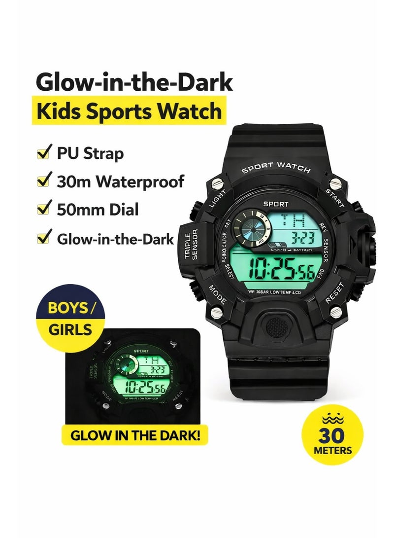 Kids Watch Water Resistant Rubber Digital Boy's Watch Black