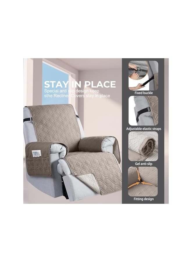 The Bros 100% Waterproof Recliner Chair Covers, Recliner Cover Non-Slip Dog Chair Cover Furniture Protector Washable Slipcover with Pocket, Elastic Straps for Pets, Dogs (Khaki) - Image 4