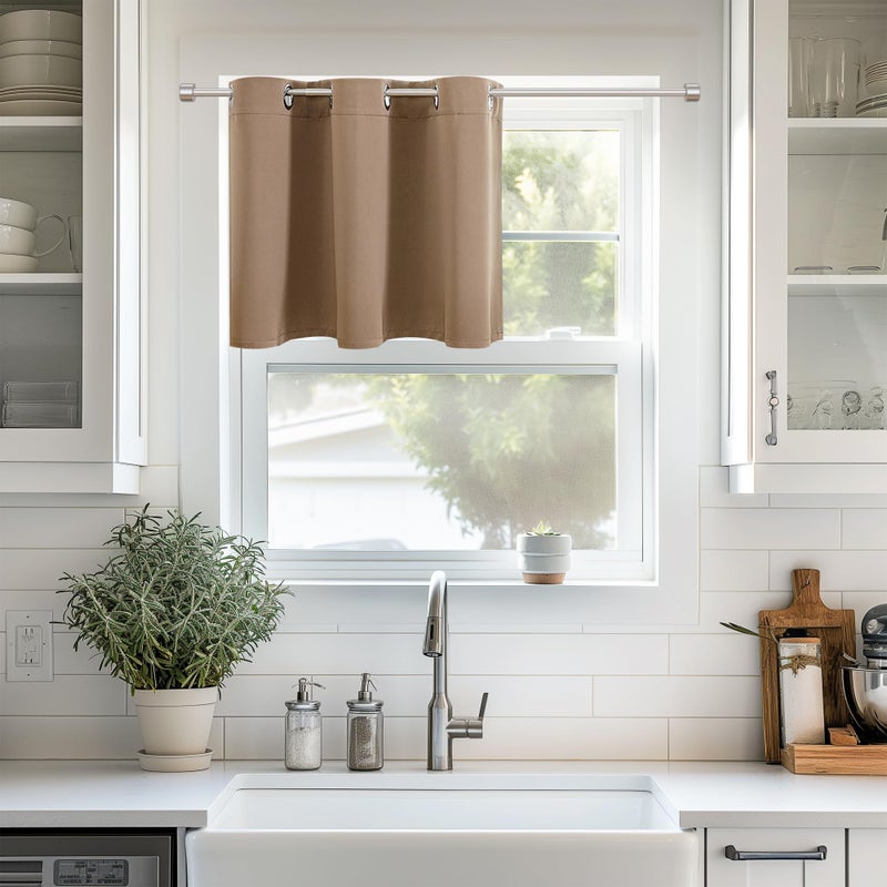 ChrisDowa Blackout Curtains 36 Inches Long for Living Room  Grommet Thermal Insulated Room Darkening Curtains for Bedroom (1 Panel Set  Cappuccino  52W x 36L) - Image 1