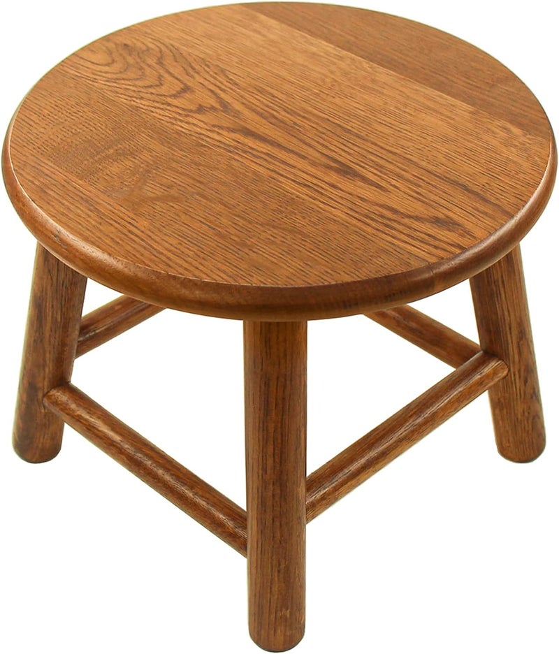 CONSDAN 9-Inch Round Step Stool for Adults & Kids, USA Grown Solid Oak Hardwood Ottoman, Sturdy Small Foot Stool for Kitchen, Bedside, Nursery, Shoe Changing, Plant Stand, Fully Assembled (Chocolate) - Image 1