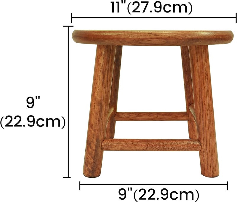 CONSDAN 9-Inch Round Step Stool for Adults & Kids, USA Grown Solid Oak Hardwood Ottoman, Sturdy Small Foot Stool for Kitchen, Bedside, Nursery, Shoe Changing, Plant Stand, Fully Assembled (Chocolate) - Image 2