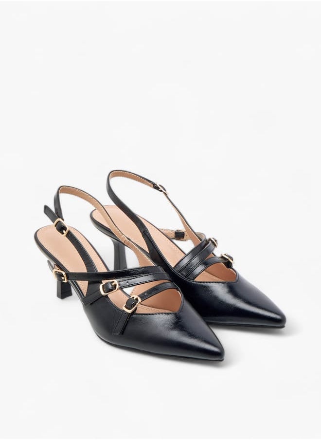 Celeste Women's Pointed Toe Sandals with Kitten Heels and Pin Buckle Closure  - Image 1