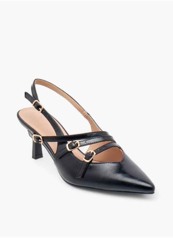 Celeste Women's Pointed Toe Sandals with Kitten Heels and Pin Buckle Closure  - Image 2