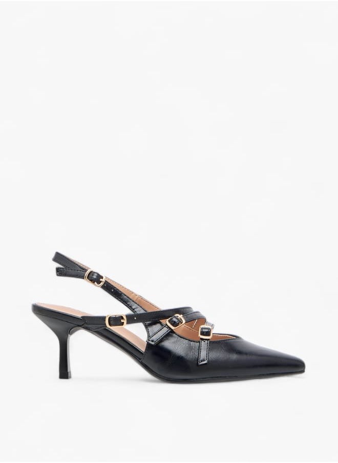 Celeste Women's Pointed Toe Sandals with Kitten Heels and Pin Buckle Closure  - Image 3