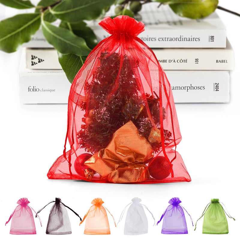 Anznku 50 Pack Red Organza Bags 6X9 Inches Mesh Bags Drawstring  Sheer Mesh Bags Drawstring  Gift Bags For Party  Christmas Wedding Mesh Festival Makeup Favor Bags - Image 1