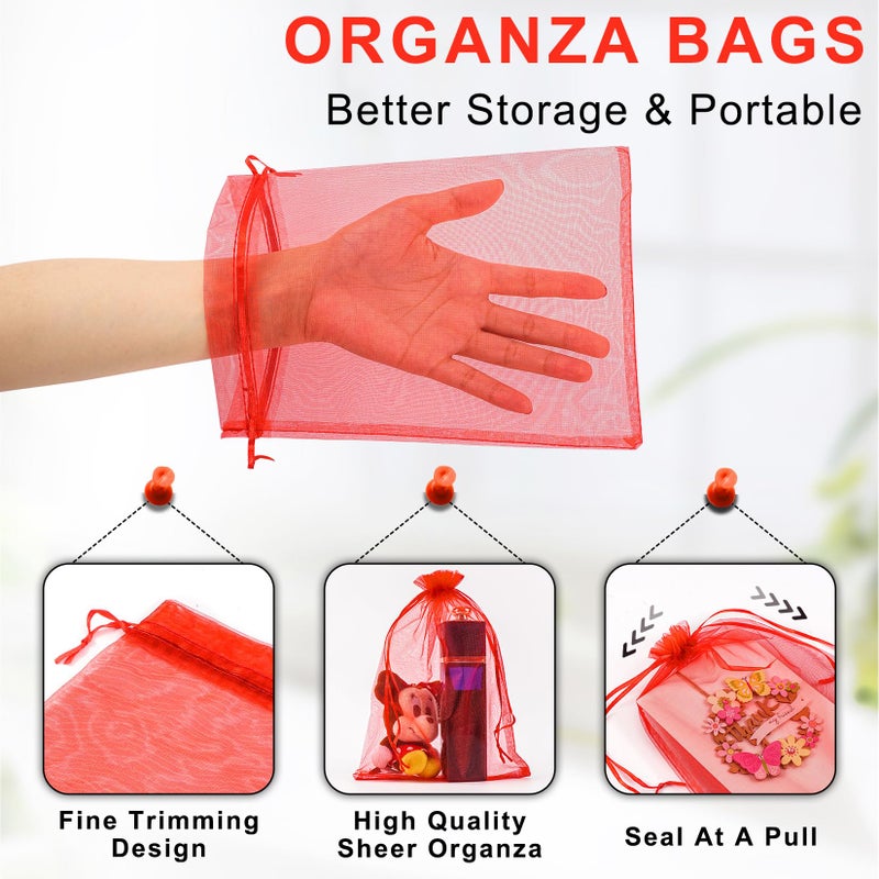 Anznku 50 Pack Red Organza Bags 6X9 Inches Mesh Bags Drawstring  Sheer Mesh Bags Drawstring  Gift Bags For Party  Christmas Wedding Mesh Festival Makeup Favor Bags - Image 2