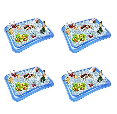 4Pack Inflatable Ice Serving Bar Coolers for Parties Salad BBQ Picnic Ice Food Drinks Buffet Server Tray for Indoor Outdoor Party