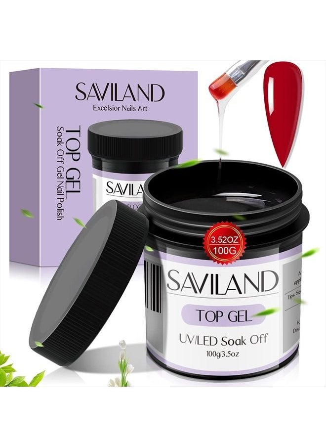 Saviland 100G Gel Top Coat - 3.5OZ Large Capacity No Wipe Top Gel Coat Clear Gel Nail Polish Soak Off U V LED Gel for Starters Professionals Home DIY Nail Salon Manicure  - Image 1