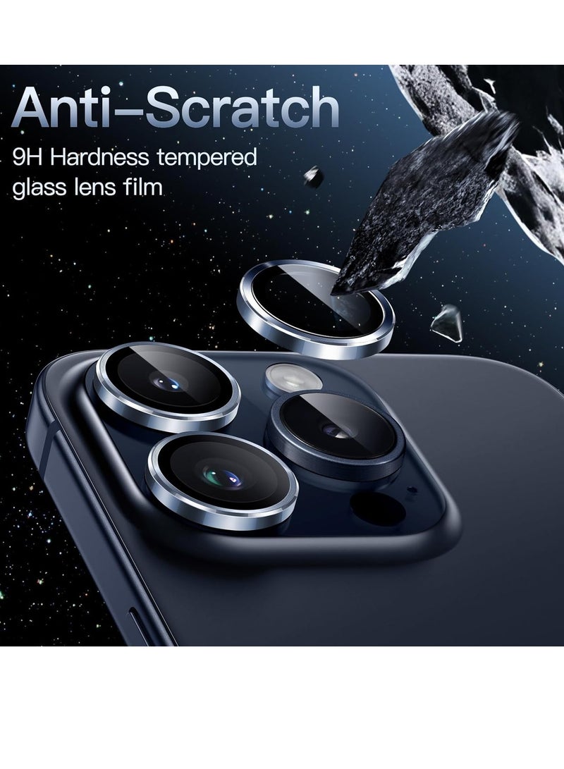 Camera Lens Protector for iPhone 15 Pro 6.1-Inch and iPhone 15 Pro Max 6.7-Inch, 9H Tempered Glass Metal Individual Ring Cover, HD Clear, 3-Pack (Blue) - Image 3