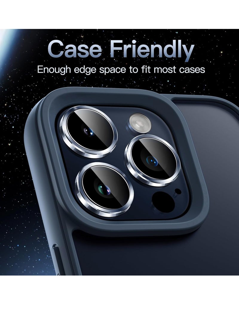 Camera Lens Protector for iPhone 15 Pro 6.1-Inch and iPhone 15 Pro Max 6.7-Inch, 9H Tempered Glass Metal Individual Ring Cover, HD Clear, 3-Pack (Blue) - Image 5