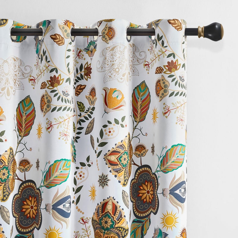 XiDi White Vintage Floral Blackout Curtains 84 Inches Long 2 Panels for Living Room Thermal Insulated Boho Farmhouse Paisley Curtain Mid Century Patterned Blackout Grommet Bedroom Window Drapes 52x84 - Image 1