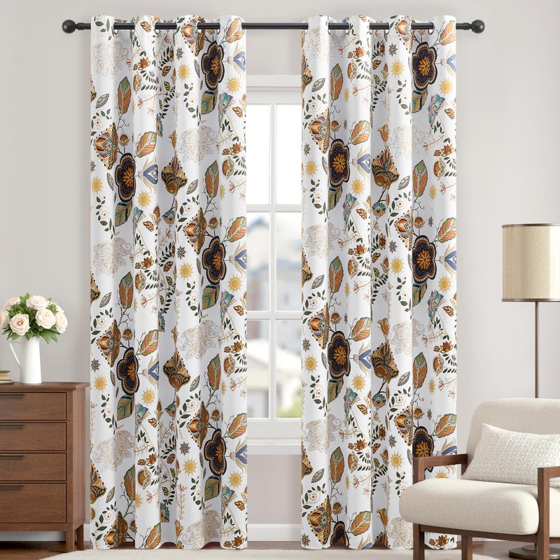 XiDi White Vintage Floral Blackout Curtains 84 Inches Long 2 Panels for Living Room Thermal Insulated Boho Farmhouse Paisley Curtain Mid Century Patterned Blackout Grommet Bedroom Window Drapes 52x84 - Image 2