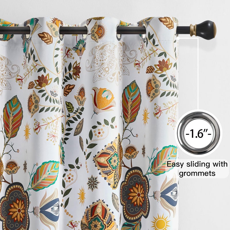 XiDi White Vintage Floral Blackout Curtains 84 Inches Long 2 Panels for Living Room Thermal Insulated Boho Farmhouse Paisley Curtain Mid Century Patterned Blackout Grommet Bedroom Window Drapes 52x84 - Image 5