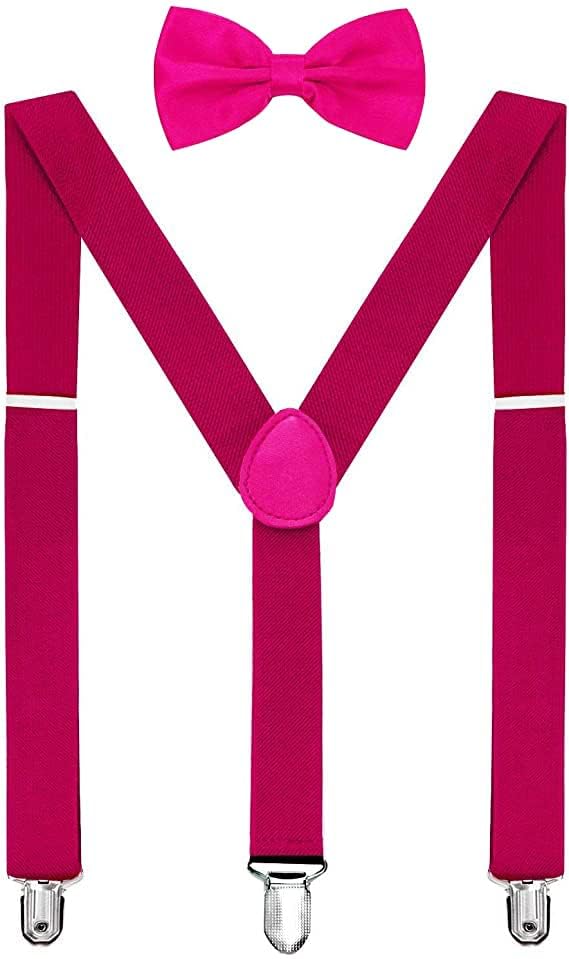 habibee Suspender and Bow Tie Set for Men Adjustable Braces with Y Back, Diverse Colors, Strong Clips (1, Magenta) - Image 2