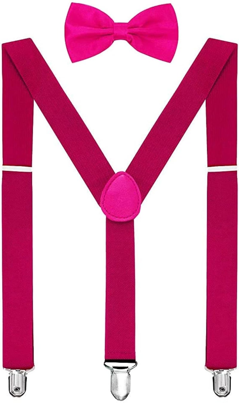 habibee Suspender and Bow Tie Set for Men Adjustable Braces with Y Back, Diverse Colors, Strong Clips (1, Magenta) - Image 1