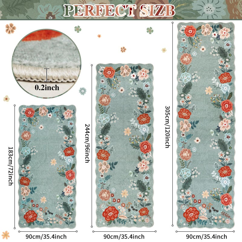 Homcomoda Runners for Hallways, 3x6 Runner Rug Non Slip with Soft Low Pile, Boho Floral Runner for Kitchen, Living Room, Entryway, Bedroom, Bathroom, Kid & Pet Friendly, Green - Image 2