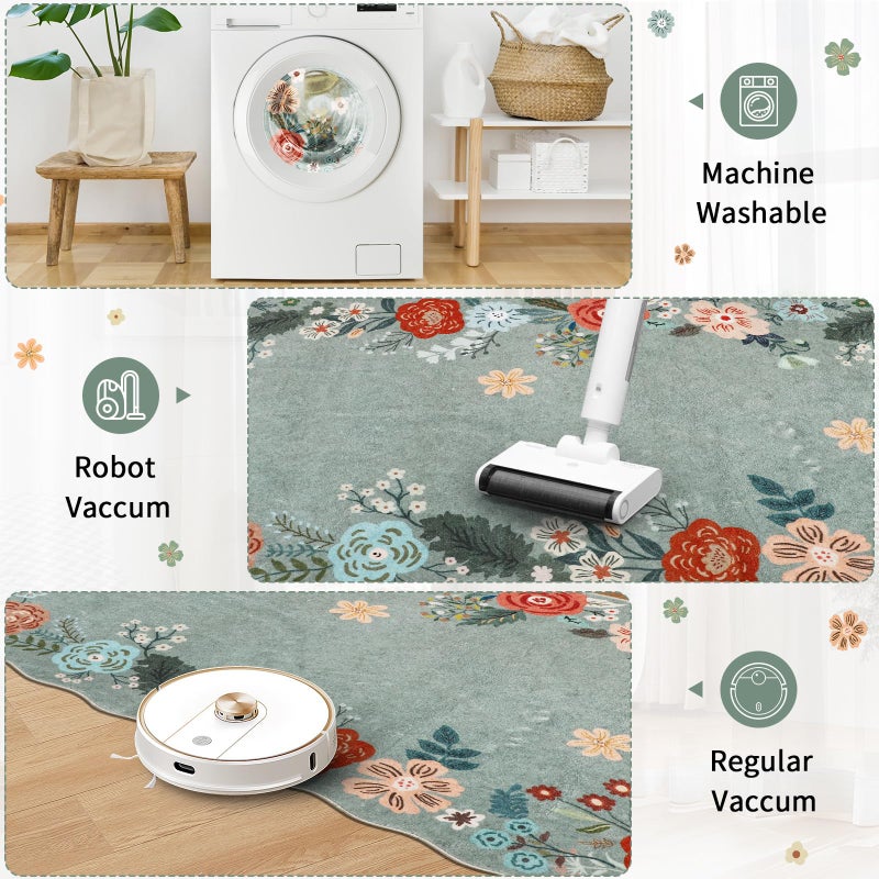 Homcomoda Runners for Hallways, 3x6 Runner Rug Non Slip with Soft Low Pile, Boho Floral Runner for Kitchen, Living Room, Entryway, Bedroom, Bathroom, Kid & Pet Friendly, Green - Image 3