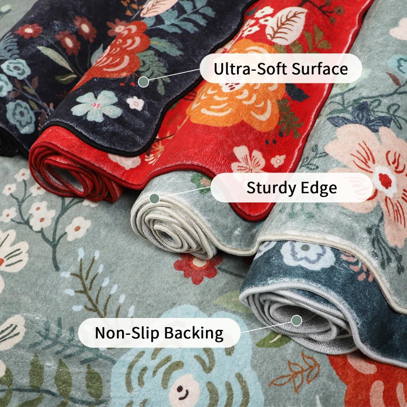 Homcomoda Runners for Hallways, 3x6 Runner Rug Non Slip with Soft Low Pile, Boho Floral Runner for Kitchen, Living Room, Entryway, Bedroom, Bathroom, Kid & Pet Friendly, Green - Image 4