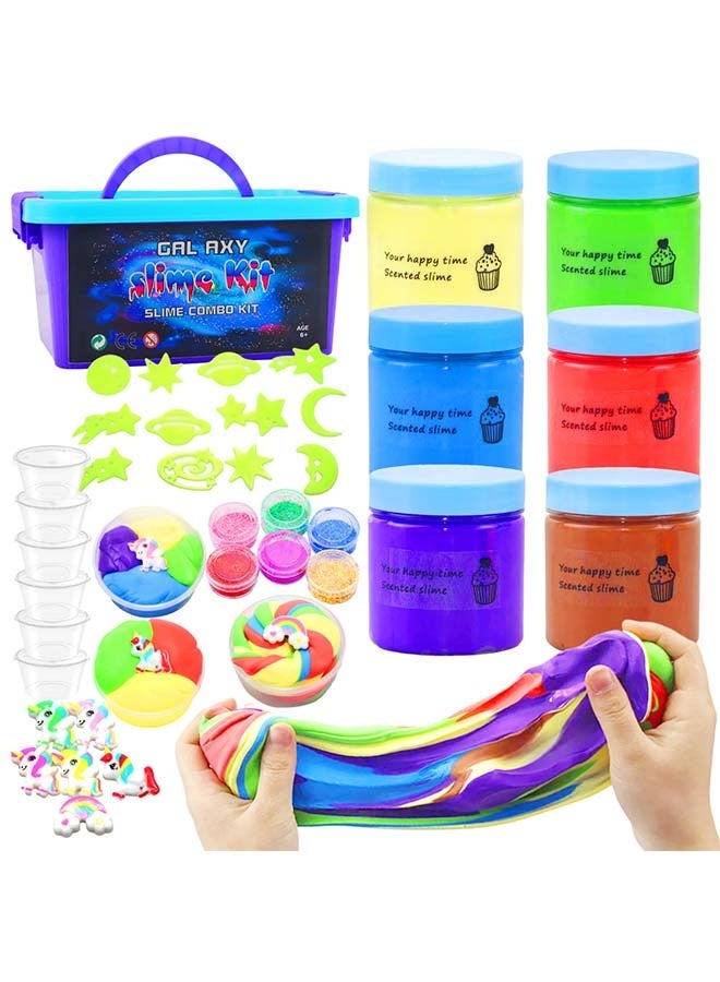 بيوينتي مجموعة سلايم المجرة للأطفال - مجموعة سلايم معطرة جاهزة مع قوالب المجرة، وسحر وحيد القرن، وزخارف - ألعاب سلايم ناعمة ومرنة للعب الحسي وهدايا الحفلات - Image 1