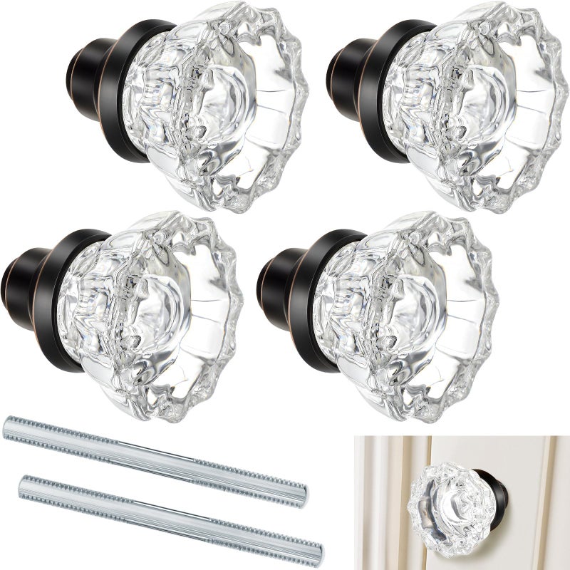 Amylove 2 Set Glass Door Knobs Mortise Style Fluted Crystal Antique Door Knobs with Spindle Antique Doorknobs for Home InteriorBronzeRhombus - Image 2