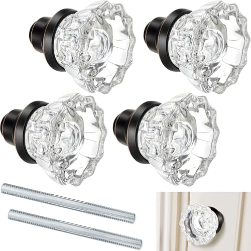 Amylove 2 Set Glass Door Knobs Mortise Style Fluted Crystal Antique Door Knobs with Spindle Antique Doorknobs for Home InteriorBronzeRhombus - Image 1