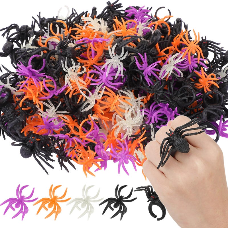 Equsion 248 Pcs Halloween Spider Rings Bulk for Party Favors Glow in the Dark Plastic Spider Rings for Cupcake Topper Halloween Trick or Treat Party Favors Prank Gifts - Image 2