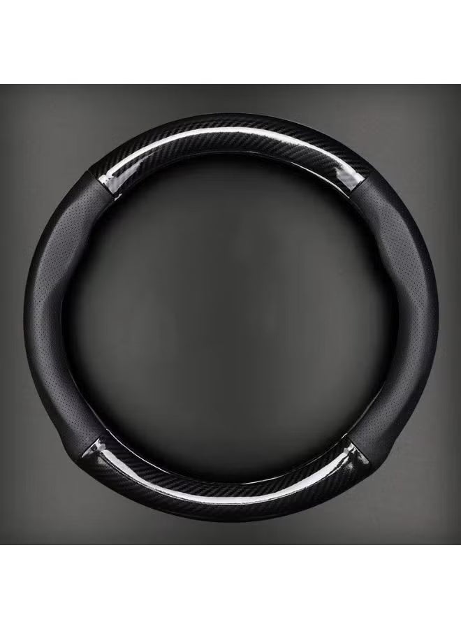 Classic Car Breathable Steering Wheel Cover, Wear -Resistant Steering Wheel Sleeve, Carbon Fiber Non-Slip Steering Wheel Protector, Four Seasons Universal Steering Wheel Set (Black Circular) - Image 1