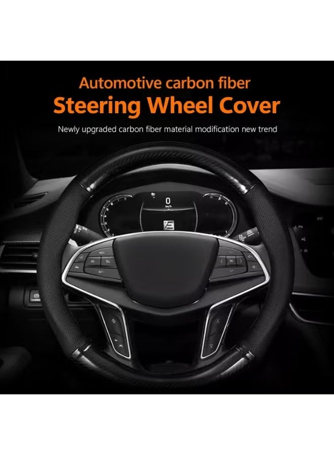 Classic Car Breathable Steering Wheel Cover, Wear -Resistant Steering Wheel Sleeve, Carbon Fiber Non-Slip Steering Wheel Protector, Four Seasons Universal Steering Wheel Set (Black Circular) - Image 3