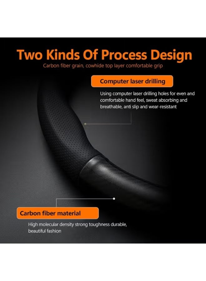 Classic Car Breathable Steering Wheel Cover, Wear -Resistant Steering Wheel Sleeve, Carbon Fiber Non-Slip Steering Wheel Protector, Four Seasons Universal Steering Wheel Set (Black Circular) - Image 2