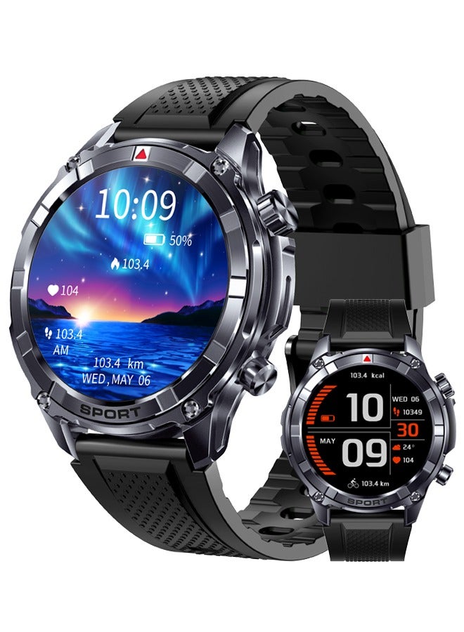RollsTimi Rugged Smart Watch for Men- 1.52" Screen Bluetooth Call,Waterproof Fitness Watch with Health Monitor,Sport Tracker,Smartwatch for IOS/Android,Silcone Black