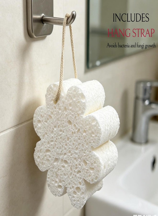 Spunspon Bath Sponge 2-Pack Shower Natural Cellulose Spa Sponges Body Scrubber with Gentle Exfoliation & Quick Lathering, Skin Massage, White Flower - Image 5