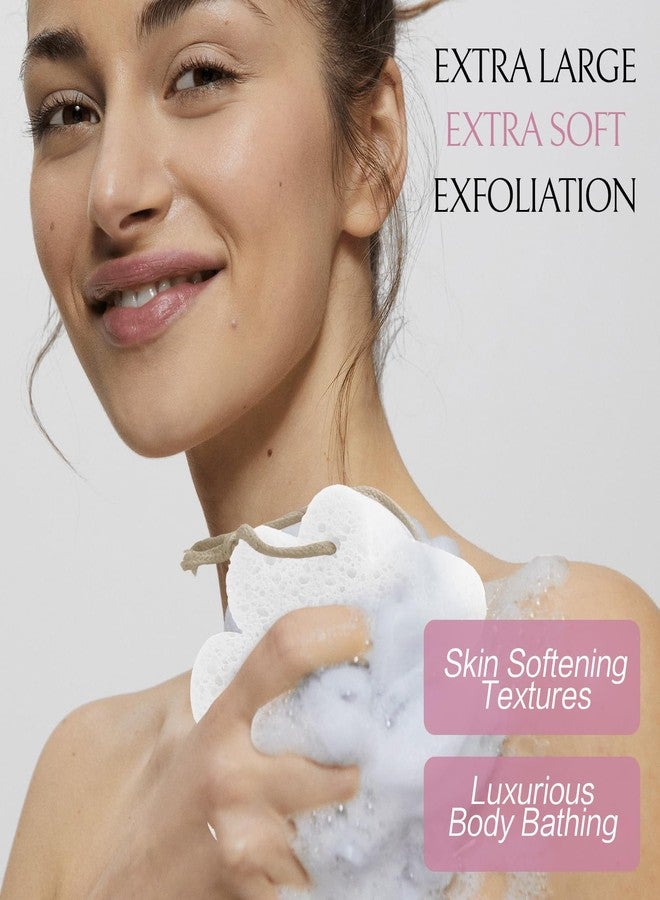 Spunspon Bath Sponge 2-Pack Shower Natural Cellulose Spa Sponges Body Scrubber with Gentle Exfoliation & Quick Lathering, Skin Massage, White Flower - Image 3