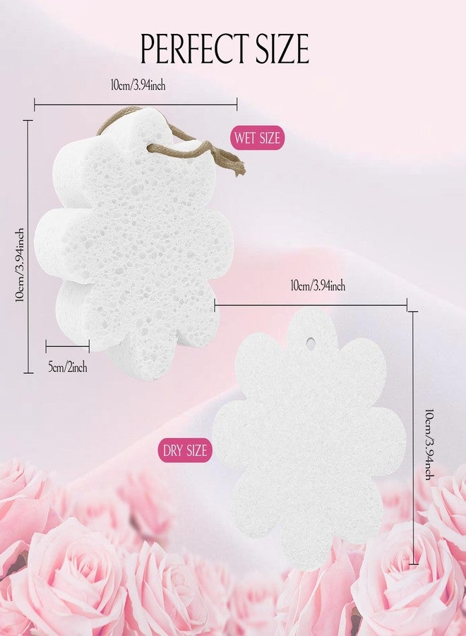 Spunspon Bath Sponge 2-Pack Shower Natural Cellulose Spa Sponges Body Scrubber with Gentle Exfoliation & Quick Lathering, Skin Massage, White Flower - Image 2