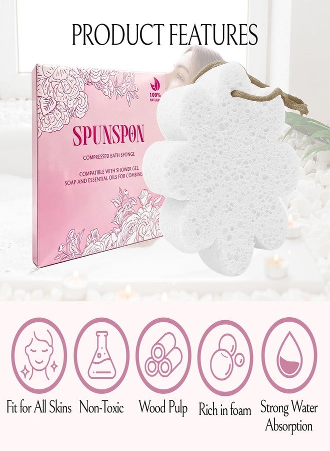 Spunspon Bath Sponge 2-Pack Shower Natural Cellulose Spa Sponges Body Scrubber with Gentle Exfoliation & Quick Lathering, Skin Massage, White Flower - Image 4