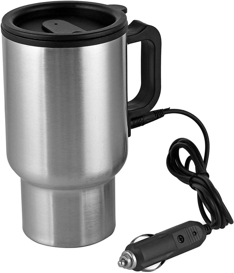 MOSANDON 12V Car Heating Cup Car Heated Mug, 450ml Stainless Steel Travel Electric Coffee Cup 14oz. Insulated Heated Thermos Mug - Image 1